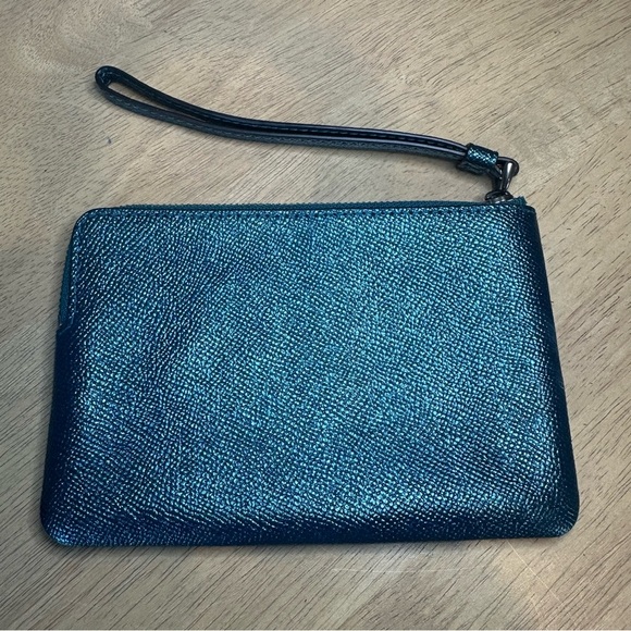 Coach Wristlet Zip Wallet. Dark Teal Metallic. - Picture 4 of 6